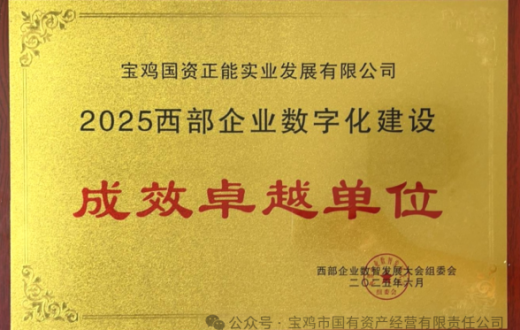 喜报 —— 宝鸡国资正能实业发展beat365官方网站荣获“2025西部企业数字化建设成效卓越单位”称号
